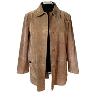 Vintage Tan Suede Jacket button front pockets 16